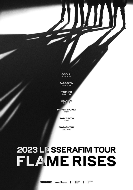 Concert dates for girl group Le Sserafim's upcoming first solo concert ″Flame Rises″ [SOURCE MUSIC] 