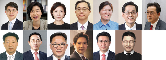 New vice-ministerial nominees from top row left: 2nd Vice Minister of Economy and Finance Kim Wan-sub; 1st Vice Minister of Science and ICT Cho Seong-kyung; 2nd Vice Minister of Foreign Affairs Oh Young-ju; Vice Minister of Unification Moon Seoung-hyun; 2nd Vice Minister of Culture, Sports and Tourism Jang Mi-ran; Vice Minister of Agriculture, Food and Rural Affairs Han Hoon; and Vice Minister of Environment Lim Sang-jun. From bottom row left: Vice Minister of Employment and Labor Lee Sung-hee; 1st Vice Minister of Land, Infrastructure and Transport Kim Oh-jin; 2nd Vice Minister of Land, Infrastructure and Transport Baek Won-kug; Vice Minister of Oceans and Fisheries Park Sung-hoon; Vice Minister of SMEs and Startups Oh Kee-woong; and President of the National Human Resources Development Institute Kim Chae-hwan. 