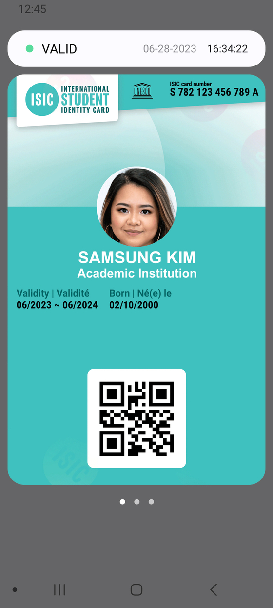 An example of how a student's International Student Identity Card will be shown on Samsung Wallet [SAMSUNG ELECTRONICS]
