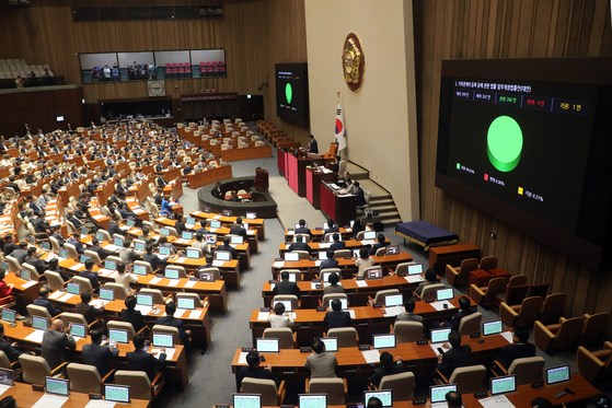 Lawmakers pass a bill with bipartisan support requiring medical institutions to report the birth of newborn babies to local governments in a plenary session of the National Assembly in Yeouido, western Seoul, on Friday, in response to calls for a revision in the law to prevent unregistered births. [NEWS1]