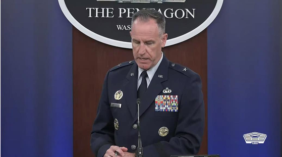 Department of Defense spokesperson Brig. Gen. Pat Ryder speaks during a daily press briefing at the Pentagon in Washington on Thursday. [SCREEN CAPTURE]