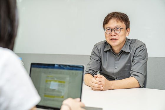 Yanolja Cloud co-CEO Lee Jun-young speaks in an interview with the Korea JoongAng Daily on June 15 at Yanolja's office in Gangnam District, southern Seoul. [YANOLJA CLOUD]
