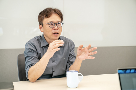 Yanolja Cloud co-CEO Lee Jun-young speaks in an interview with the Korea JoongAng Daily on June 15 at Yanolja's office in Gangnam District, southern Seoul. [YANOLJA CLOUD]