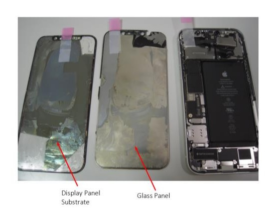 BOE's OLED display panel is mounted within the iPhone 12 chassis and is located behind a glass panel. It also has a substrate that supports the OLED pixel elements. [A COMPLAINT FILED WITH THE TEXAS EASTERN DISTRICT COURT]