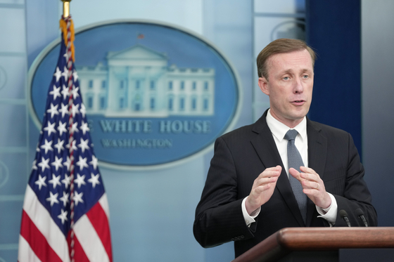 White House National Security Adviser Jake Sullivan speaks during a press briefing at the White House in Washington on Friday. [AP/YONHAP]
