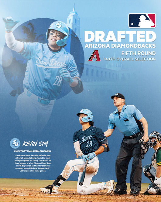 An image published by the University of San Diego celebrates slugging infielder Kevin Sim being drafted by the Arizona Diamondbacks on Monday. [SCREEN CAPTURE]