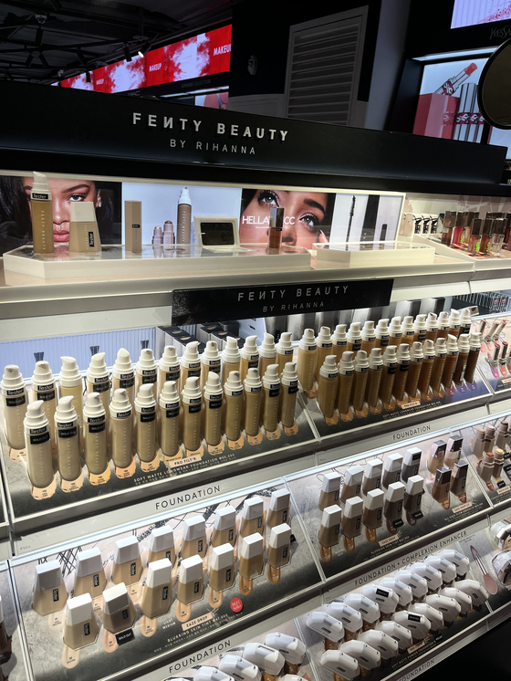 Fenty Beauty’s foundation and skin tint display at a Sephora store in Gangnam District, southern Seoul [SOFIA DEL FONSO]