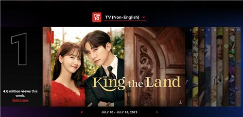 JTBC drama ″King the Land″ reclaimed the number one spot in Netflix's non-English language show rankings on Wednesday. [SCREEN CAPTURE]