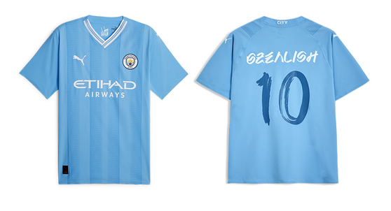 A Jack Grealish Manchester City shirt featuring the exclusive Korean alphabet-inspired font the club will play in while in Korea.  [PUMA]