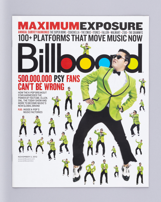 Singer Psy was the cover model for Billboard magazine in 2012. [NATIONAL MUSEUM OF KOREAN CONTEMPORARY HISTORY]