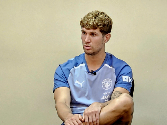 Manchester City's John Stones speaks during a media event at Koreana Hotel in Jongno District, central Seoul on Saturday. [PAIK JI-HWAN]