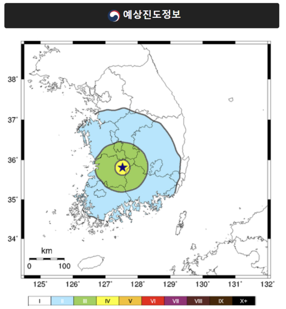 The Korea Meteorological Administration's website shows the epicenter of the 4.1-degree quake detected in South Jeolla on Saturday. [SCREEN CAPTURE]