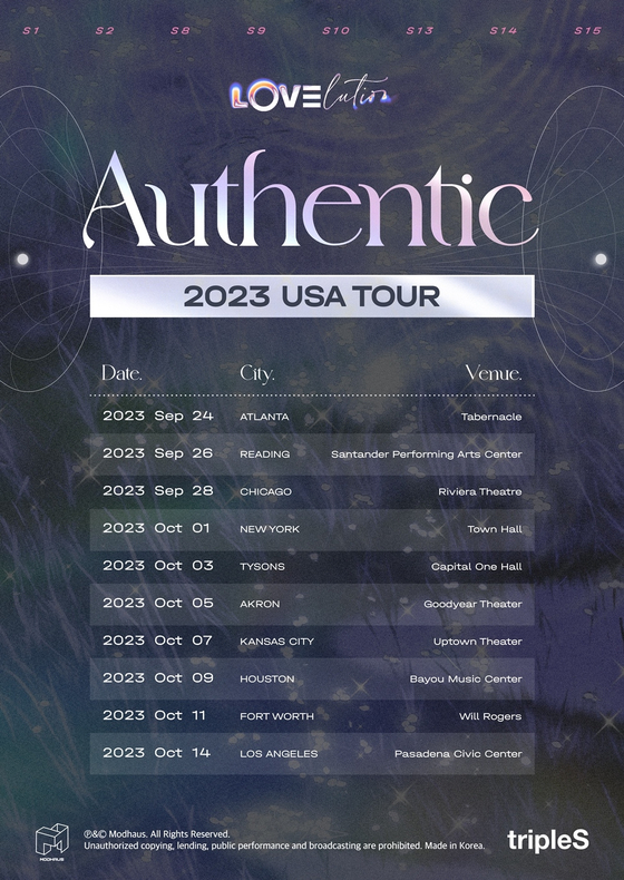 Poster announcing girl group tripleS' first world tour ″Authentic″ featuring its subunit LOVElution [MODHAUS]