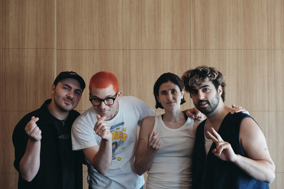 Canadian pop band Valley poses for photos after an interview with the local press on Tuesday morning at the InterContinental Seoul COEX hotel in southern Seoul held ahead of its concert in the evening the same day. [UNIVERSAL MUSIC]