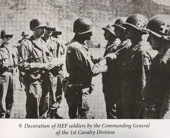Members of the Greek Hellenic Air Force being decorated by the U.S. 1st Cavalry Division during the Korean War. [EMBASSY OF GREECE IN KOREA]