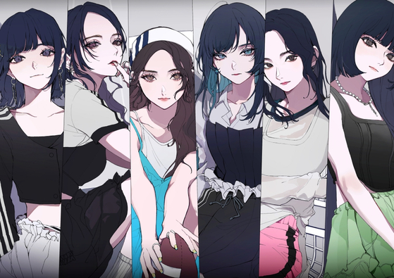 An Illustration of girl group Le Ssearafim and Japanese singer Ado [SOURCE MUSIC]