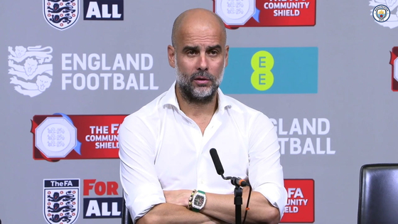 Pep Guardiola comments on Manchester City's defeat to Arsenal in the 2023 Community Shield at Wembley Stadium in London on Sunday. [ONE FOOTBALL]