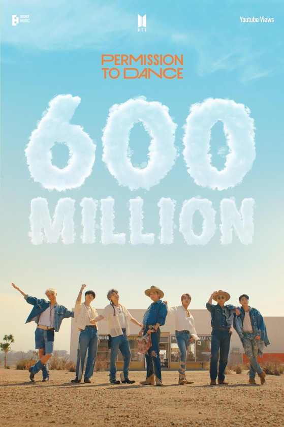 Image released by Big Hit Music to celebrate the 600 million view mark of the music video of ″Permission to Dance″ [BIG HIT MUSIC]
