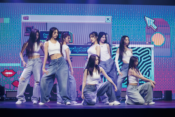 Girl group tripleS's subunit LOVElution performs its lead track ″Girls' Capitalism″ during a showcase for its debut album on Thursday at the Yes24 Hall in Gwangjin District, eastern Seoul. [MODHAUS]