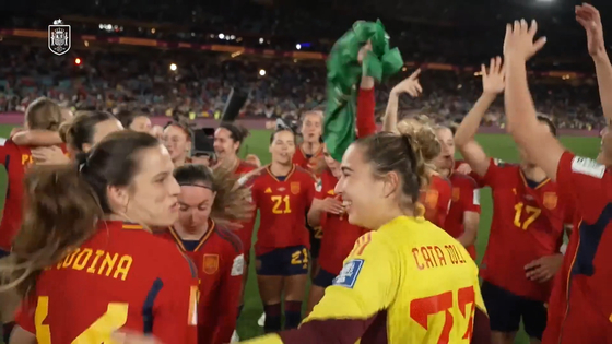 The Spanish women's national team celebrates after winning the 2023 FIFA Women's World Cup at Stadium Australia in Sydney on Sunday. [ONE FOOTBALL]