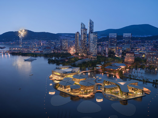 Rendering of the floating city in the North Port, a proposed venue for the World Expo 2030 [BUSAN METROPOLITAN GOVERNMENT] 