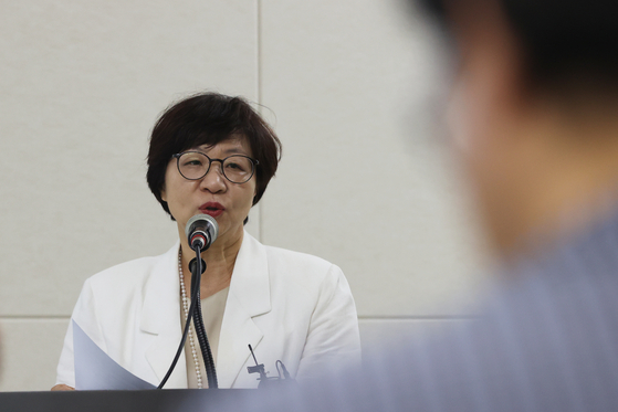 Choi Eun-ju, general director of the Seoul Museum of Art, speaks at a press conference held at the museum in Jung District, central Seoul, on Wednesday. [YONHAP]