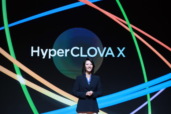 Naver CEO Choi Soo-yeon introduces the company's AI services at a conference held at Grand InterContinental Seoul in southern Seoul on Thursday. [NAVER]