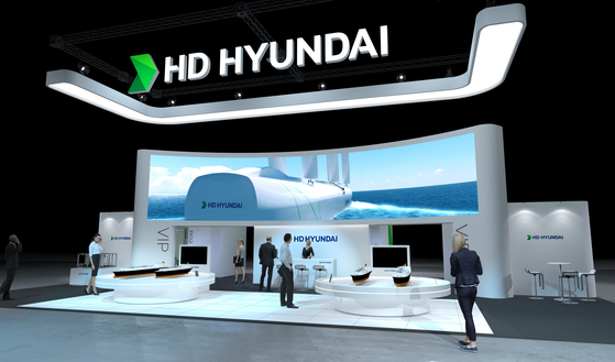 A computer graphic of HD Hyundai's booth at Gastech 2023 in Singapore [HD HYUNDAI]