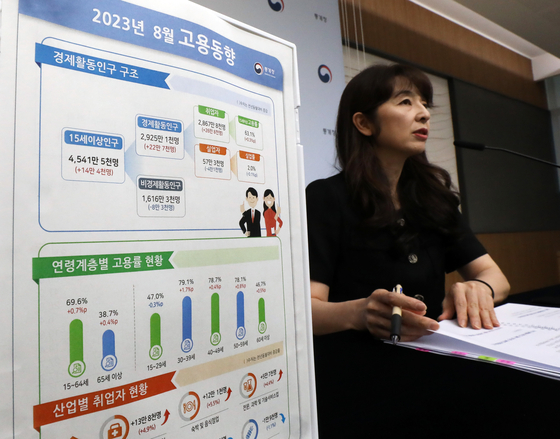 A Statistics Korea official announces Korea's August job data at the government complex in Sejong on Wednesday. [NEWS1]