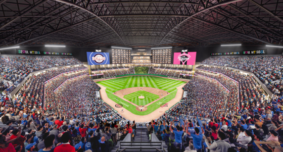 A rendered image of a domed baseball stadium expected to be built by 2031 in Jamsil, Songpa District, southern Seoul [SEOUL METROPOLITAN GOVERNMENT]