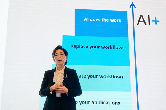 IBM KOREA CEO Lee Eun-joo speaks at the IBM Tech Summit Seoul 2023 conference held in western Seoul on Tuesday. [IBM KOREA]