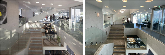 The interior view of Gijang Waveon, left, is compared with the interior view of a cafe in Ulsan. [IDMM ARCHITECTS]