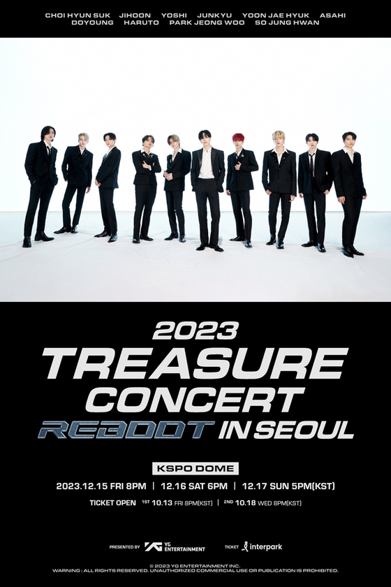 Treasure will hold a three-day concert at the KSPO Dome in December. [YG ENTERTAINMENT]