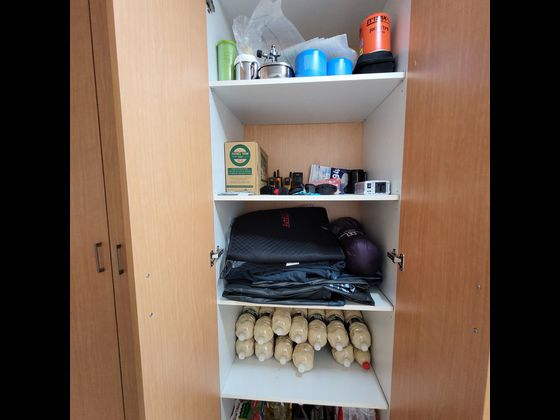 Emergency food and supplies such as rice and gas masks are stored in a bomb shelter in Israel. [PARK HAE-YEONG]