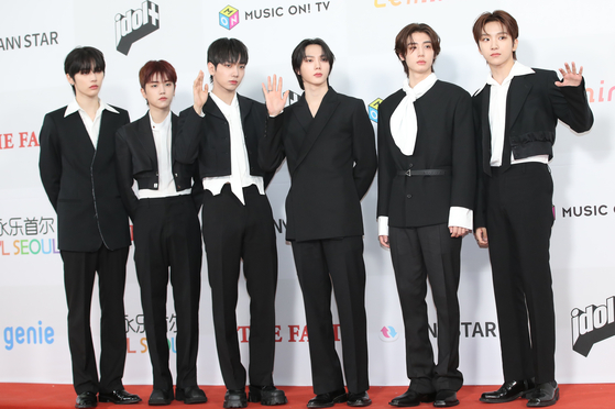 Boy band BoyNextDoor poses for a photo at the red carpet event of the 2023 The Fact Music Awards, held at the Namdong Gymnasium in Incheon on Tuesday. [NEWS1]