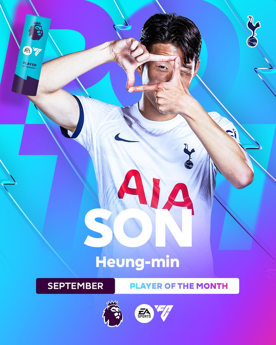 Son Heung-min is named September Player of the Month in an image posted by the Premier League on X, formerly twitter, on Friday.  [SCREEN CAPTURE]