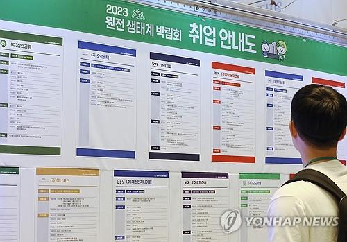 A job seeker looking at a bulletin at a job fair in Seoul on Sept. 19 [YONHAP]