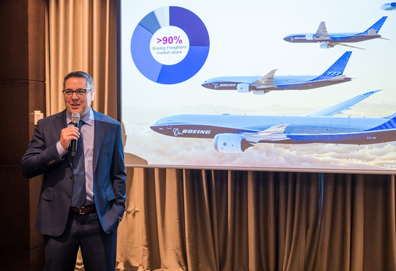 Dave Schulte, Boeing Commercial Marketing managing director for Asia Pacific, speaks during a press conference held at Conrad Seoul hotel in western Seoul on Monday. [BOEING]