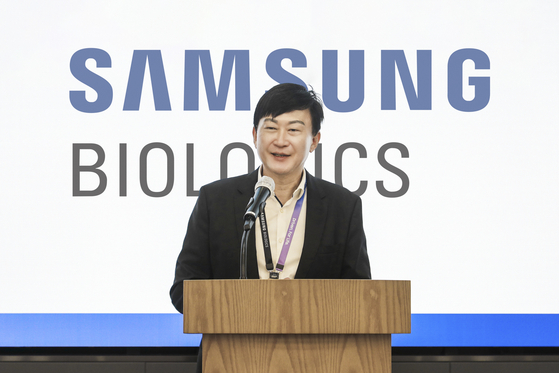 Samsung Biologics CEO John Rim speaks during a press event held on Tuesday at Samsung Biologics’ headquarters in Incheon. [SAMSUNG BIOLOGICS]