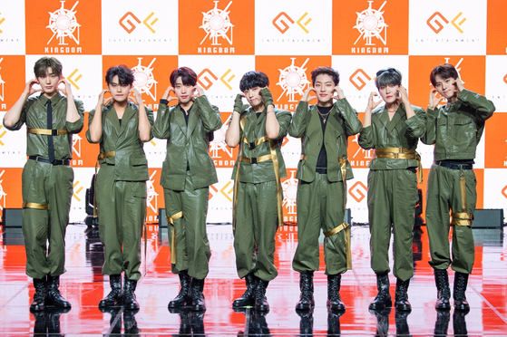 Boy band Kingdom poses during a press showcase for its new album “History Of Kingdom: Part VII. Jahan" at southern Seoul's Ilchi Art Hall on Wednesday. [GF ENTERTAINMENT]