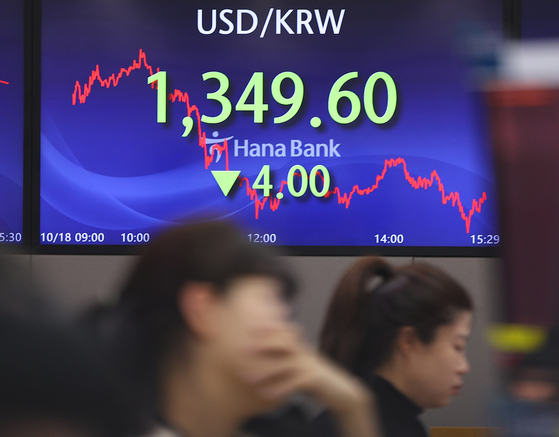 Screens in Hana Bank's trading room in central Seoul show stock and foreign exchange markets close on Wednesday. [YONHAP]