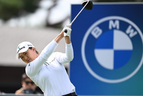 Australia's Minjee Lee tees off on the 6th hole during the final round of the 2023 BMW Ladies Championship at Seowon Valley Country Club's Seowon Hills in Paju, Gyeonggi on Sunday. [AFP/YONHAP]