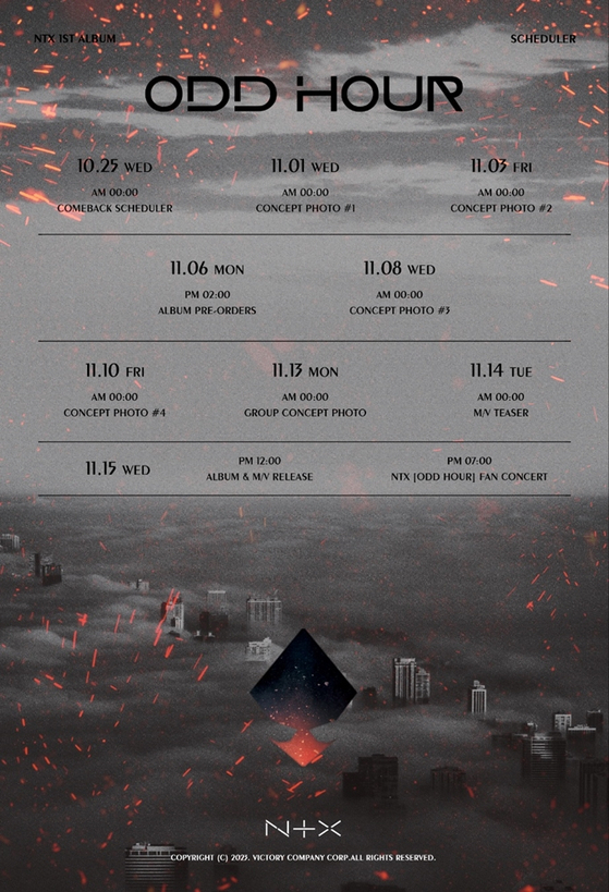 A schedule poster for upcoming activities of boy band NTX [VICTORY COMPANY]