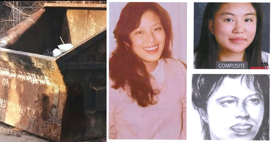Left: The young woman's body was found in a dumpster in Jenkins County, Georgia. Center: Chong Un Kim. Upper right: A composite image of Kim. Lower right: A sketch of Kim via a forensic artist. [GEORGIA BUREAU OF INVESTIGATION]