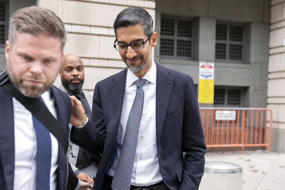 Google CEO Sundar Pichai leaves the federal courthouse in Washington, Monday, Oct. 30, 2023. [AP]