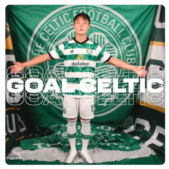 Celtic mark Oh Hyeon-gyu's goal against St Mirren during a Scottish Premiership match on Wednesday in an image posted on the club's official X, formerly Twitter, account.  [SCREEN CAPTURE]