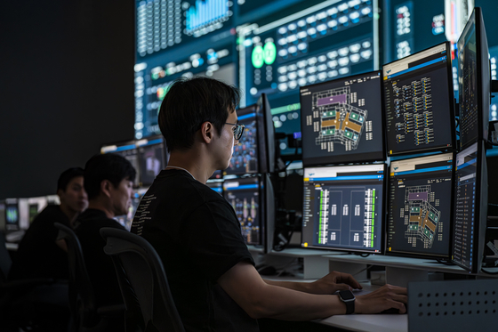 Naver engineers looks at monitors in Control Center [NAVER]