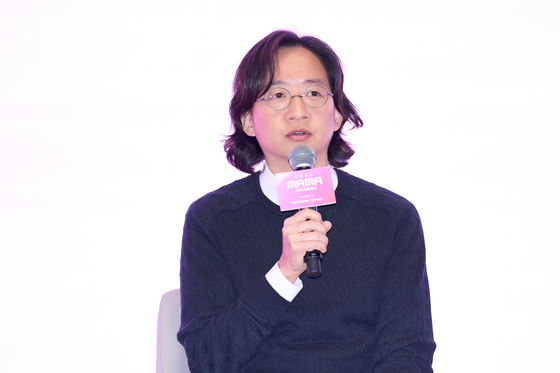 Lee Sun-hyung, live entertainment content planning manager at CJ ENM, answers questions from reporters during a press conference held on Wednesday in southern Seoul as a preview to the upcoming 2023 MAMA Awards music ceremony set to take place on Nov. 28 and 29. [CJ ENM]