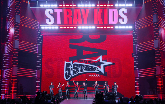 Stray Kids during the band's ″5-Star Dome Tour″ held at the Tokyo dome in Tokyo [JYP ENTERTAINMENT]