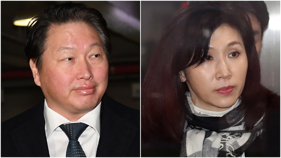 SK Group Chairman Chey Tae-won, pictured left, and Art Center Nabi Director Roh Soh-Yeong, right, are in an ongoing divorce suit. [YONHAP]